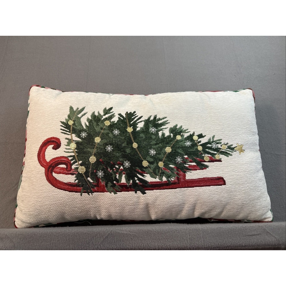Christmas Tree on a Sled Lumbar Pillow Decorative Holiday 22" x 13"